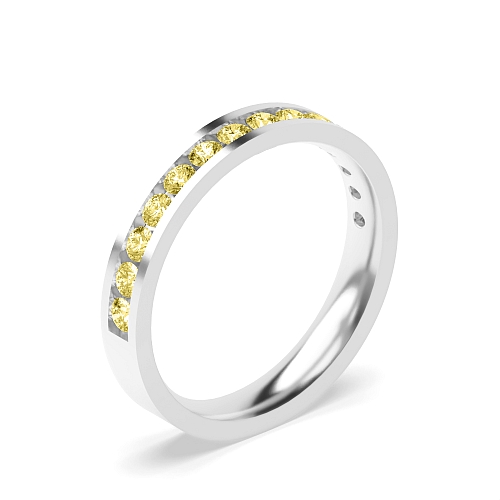 Channel Setting Round Flat Yellow Lab Grown Band Diamond Rings
