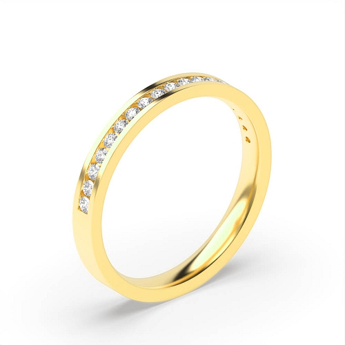 Channel Setting Round Yellow Gold flat Half Eternity Wedding Band