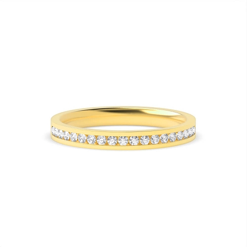 Channel Setting Round Yellow Gold flat Half Eternity Wedding Band