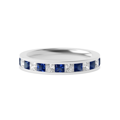 Channel Setting Princess White Gold And diamond Lab Grown Band Diamond Rings
