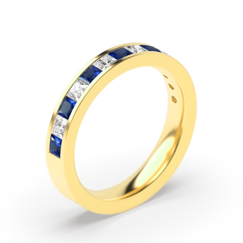 Channel Setting Princess Yellow Gold And diamond Lab Grown Band Diamond Rings