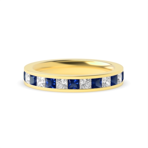 Channel Setting Princess Yellow Gold And diamond Lab Grown Band Diamond Rings