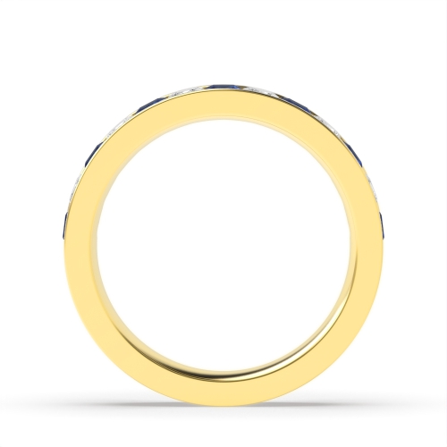 Channel Setting Princess Yellow Gold And diamond Lab Grown Band Diamond Rings