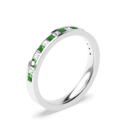 Channel Setting Princess Half Eternity Emerald and Diamond Ring