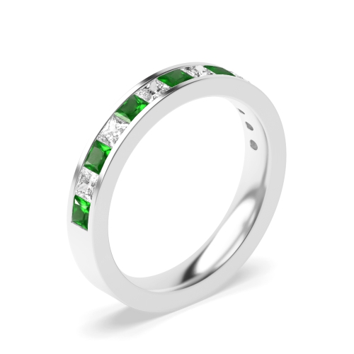 Channel Setting Princess Half Eternity Emerald and Diamond Ring