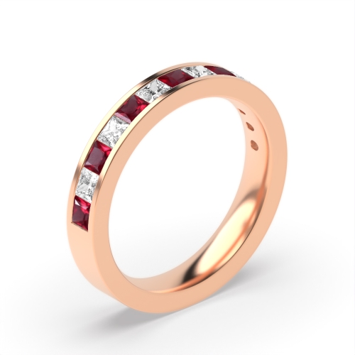Channel Setting Princess Half Eternity Ruby And Diamond Ring