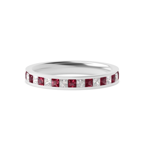 Channel Setting Princess Half Eternity Ruby And Diamond Ring