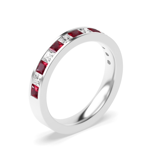 Channel Setting Princess White Gold And diamond Lab Grown Band Diamond Rings