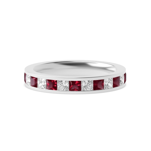 Channel Setting Princess White Gold And diamond Lab Grown Band Diamond Rings