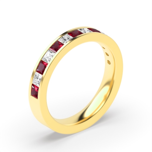 Channel Setting Princess Yellow Gold And diamond Lab Grown Band Diamond Rings