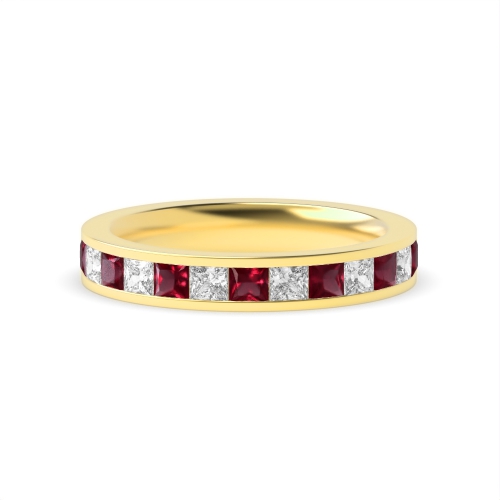 Channel Setting Princess Yellow Gold And diamond Lab Grown Band Diamond Rings