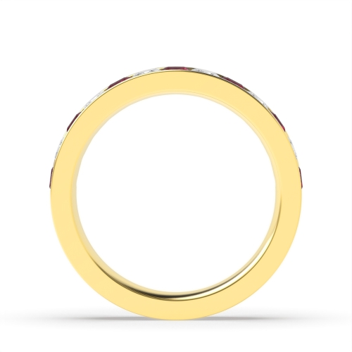 Channel Setting Princess Yellow Gold And diamond Lab Grown Band Diamond Rings