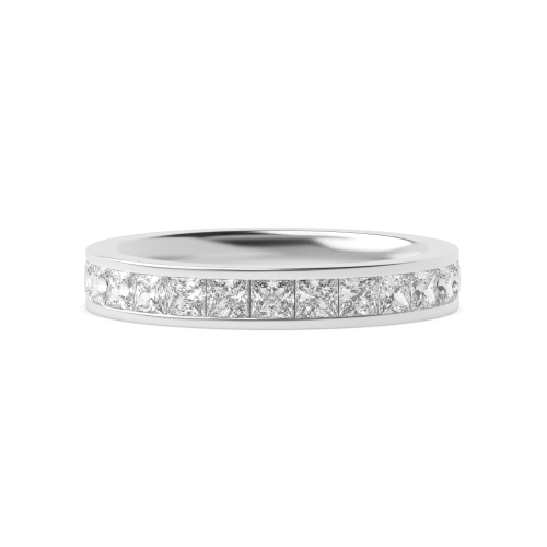 Channel Setting Princess Silver Half Eternity Diamond Ring