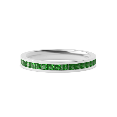 Channel Setting Princess Aurora Cascade Emerald Half Eternity Diamond Ring