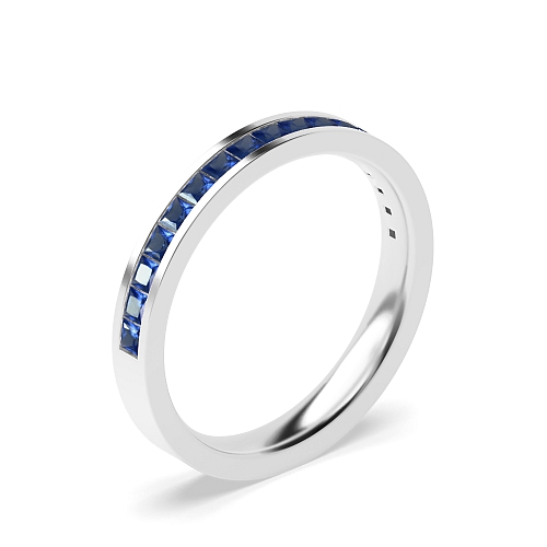 Channel Setting Princess ideal Blue Sapphire Half Eternity Diamond Ring