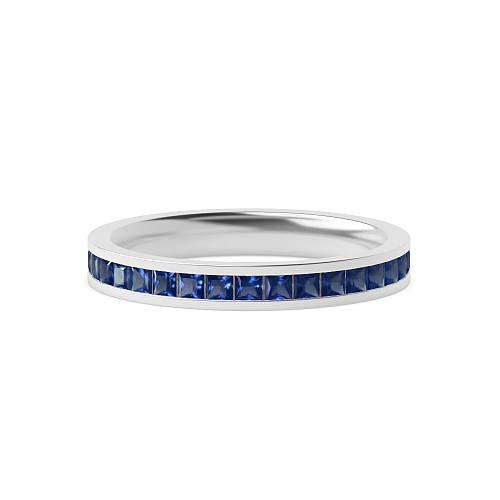 Channel Setting Princess ideal Blue Sapphire Half Eternity Diamond Ring