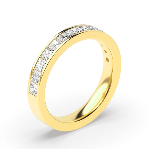 Channel Setting Princess Yellow Gold ideal Half Eternity Wedding Band