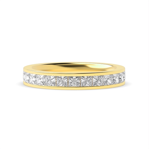 Channel Setting Princess Yellow Gold ideal Half Eternity Wedding Band