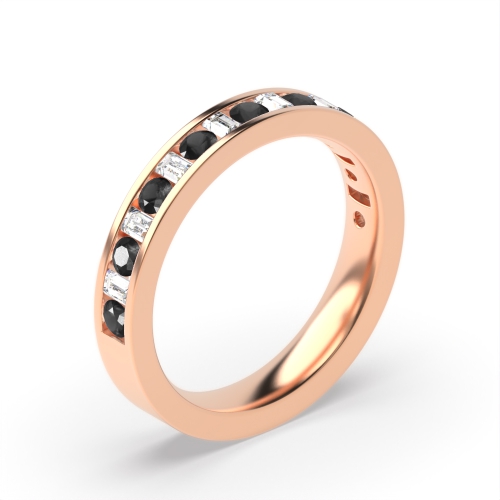 Channel Setting Round/Baguette Rose Gold And white Lab Grown Eternity Diamond Rings