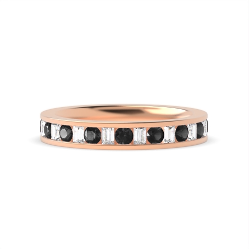 Channel Setting Round/Baguette Rose Gold And white Lab Grown Eternity Diamond Rings
