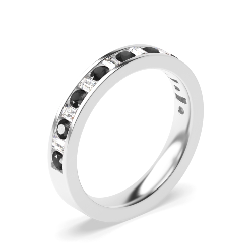 Channel Setting Round/Baguette and white Naturally Mined Half Eternity Diamond Ring