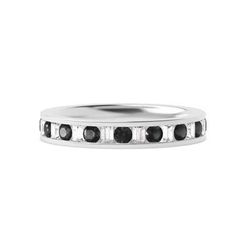 Channel Setting Round/Baguette and white Naturally Mined Half Eternity Diamond Ring