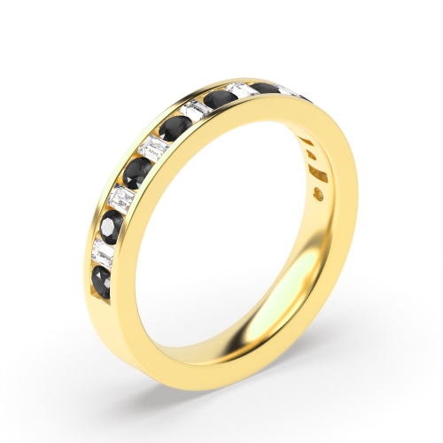 Channel Setting Round/Baguette Yellow Gold And white Lab Grown Eternity Diamond Rings