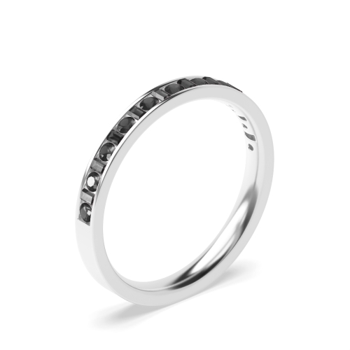 Channel Setting Round And Baguette Half Eternity Black Diamond Ring