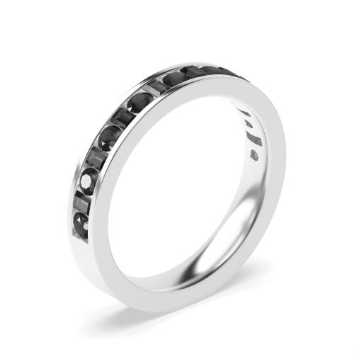 Channel Setting Round And Baguette Half Eternity Black Diamond Ring