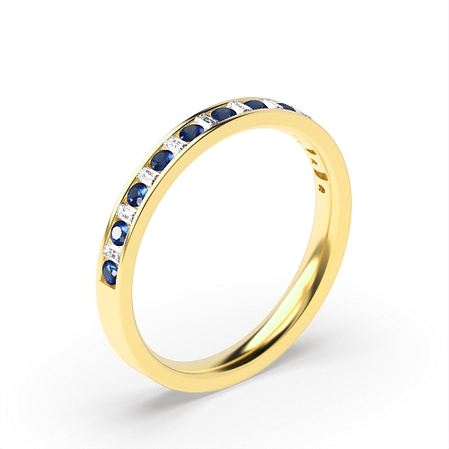 Channel Setting Round/Baguette Yellow Gold Chromatic Orbit Lab Grown Eternity Diamond Rings