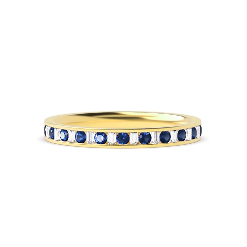Channel Setting Round/Baguette Yellow Gold Chromatic Orbit Lab Grown Eternity Diamond Rings