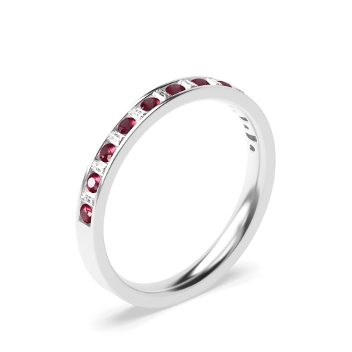 Channel Setting Round & Baguette Half Eternity Diamond and Ruby Gemstone Rings (Available in 2.5mm to 3.5mm)