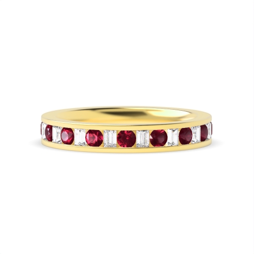 Channel Setting Round/Baguette Yellow Gold And diamond Lab Grown Eternity Diamond Rings