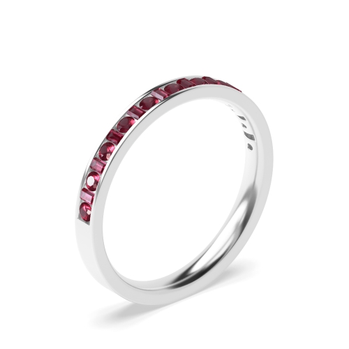 Channel Setting Round & Baguette Half Eternity Ruby Gemstone Rings (Available in 2.5mm to 3.5mm)