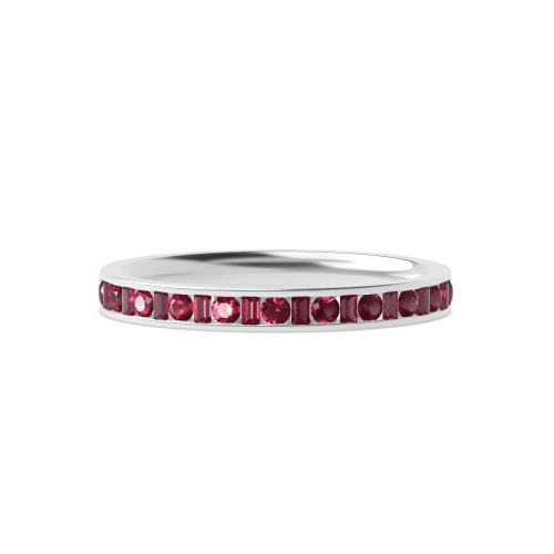 Channel Setting Round & Baguette Half Eternity Ruby Gemstone Rings (Available in 2.5mm to 3.5mm)
