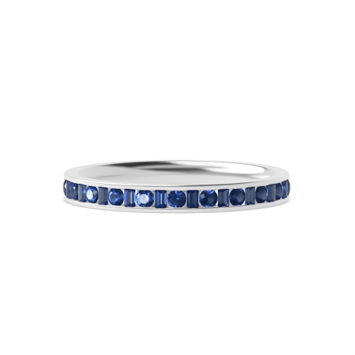 Channel Setting Round/Baguette Ether Radiance Blue Sapphire Half Eternity Wedding Band