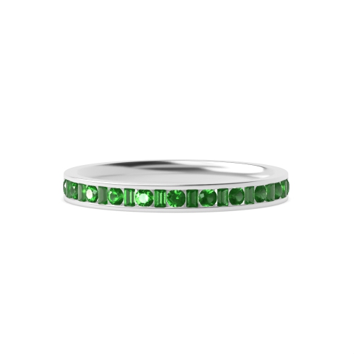 Channel Setting Round/Baguette Ether Radiance Emerald Half Eternity Wedding Band