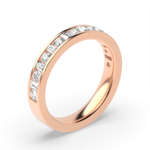 Channel Setting Round/Baguette Rose Gold Ether Radiance Half Eternity Wedding Band