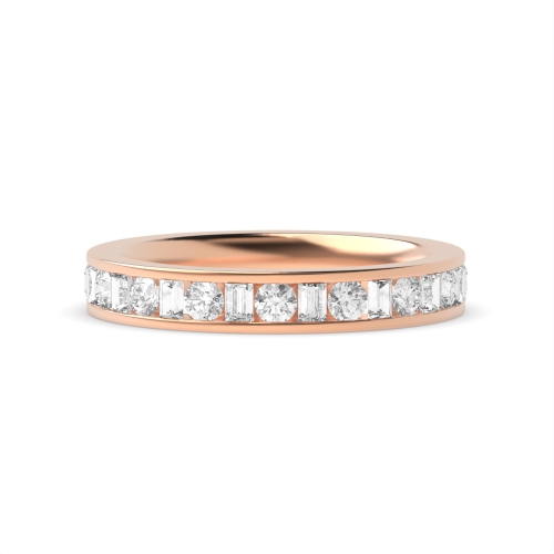 Channel Setting Round/Baguette Rose Gold Ether Radiance Half Eternity Wedding Band