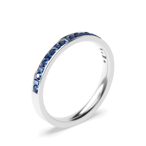 Channel Setting Round/Baguette Ether Radiance Blue Sapphire Half Eternity Wedding Band