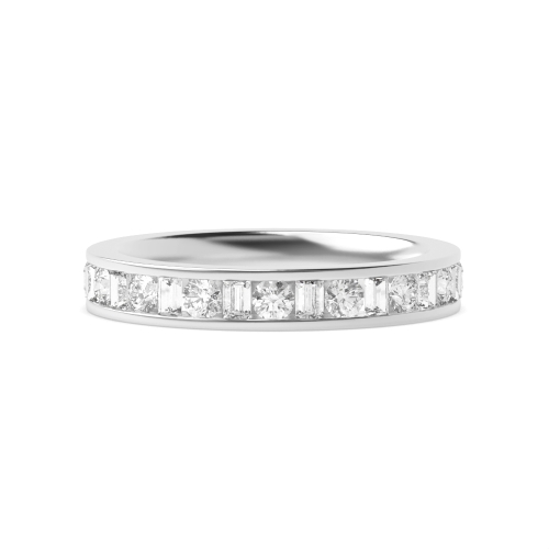 Channel Setting Round/Baguette White Gold Half Eternity Diamond Ring