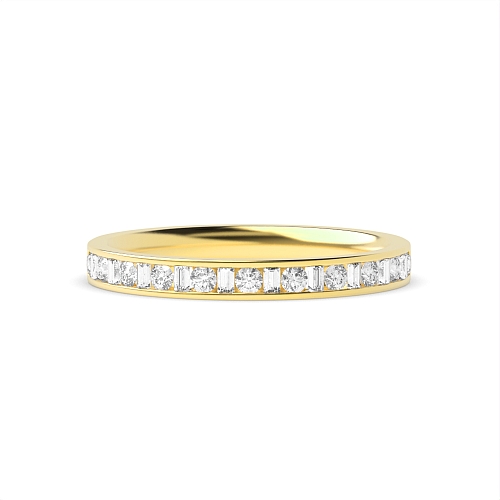 Channel Setting Round/Baguette Yellow Gold and Diamond Rings