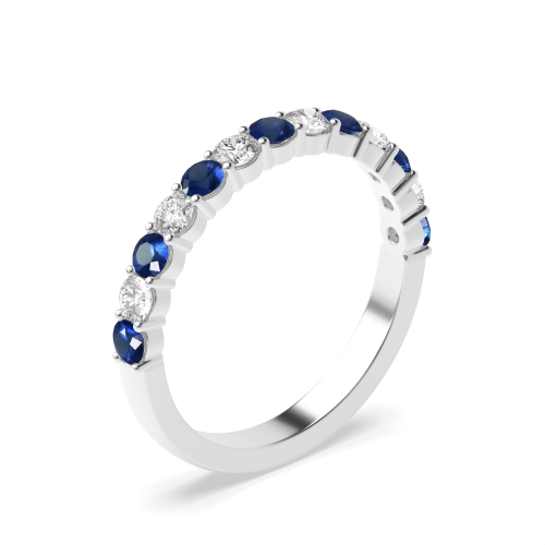 Channel Setting Round Blue Sapphire Half Eternity Diamond Rings