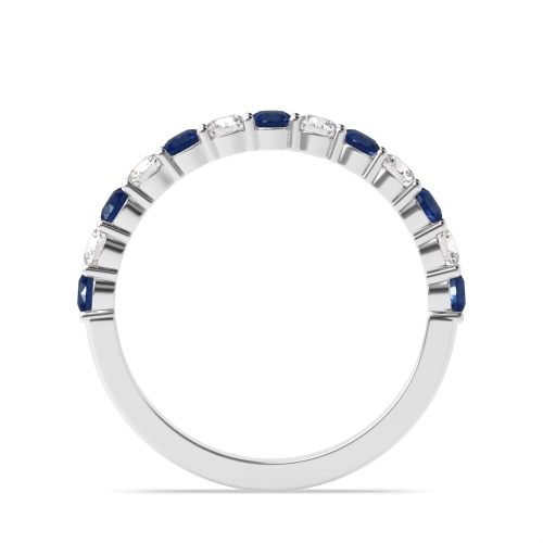 Channel Setting Round Blue Sapphire Half Eternity Diamond Ring