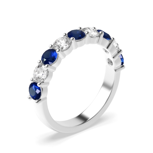 Channel Setting Round Platinum Blue Sapphire Half Eternity Diamond Rings