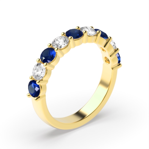 Prong Setting Round Half Eternity Diamond and Sapphire Ring