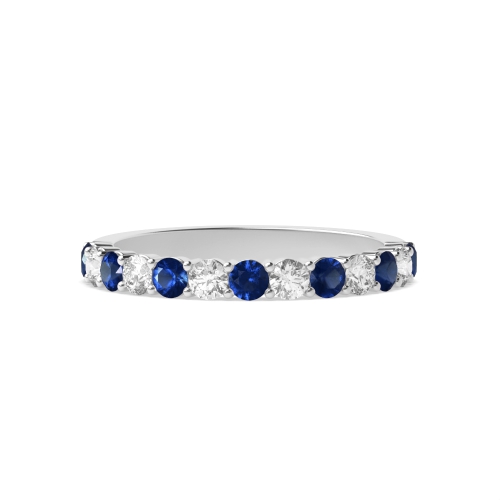 Channel Setting Round and diamond Blue Sapphire Half Eternity Wedding Band