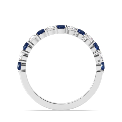 Channel Setting Round and diamond Blue Sapphire Half Eternity Wedding Band