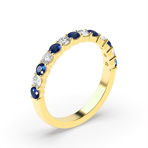 4 Prong Round Yellow Gold Shared claws alternate diamond and Lab Grown Diamond Rings