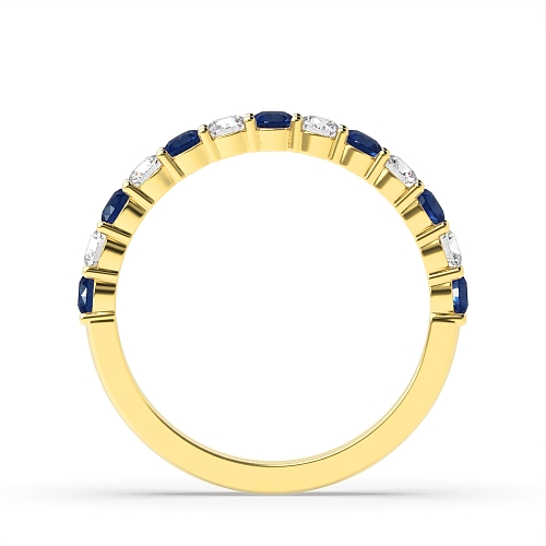 4 Prong Round Yellow Gold Shared claws alternate diamond and Lab Grown Diamond Rings